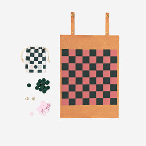 GAME CORK ROLL UP BOARD CHECKERS & BACKGAMMON