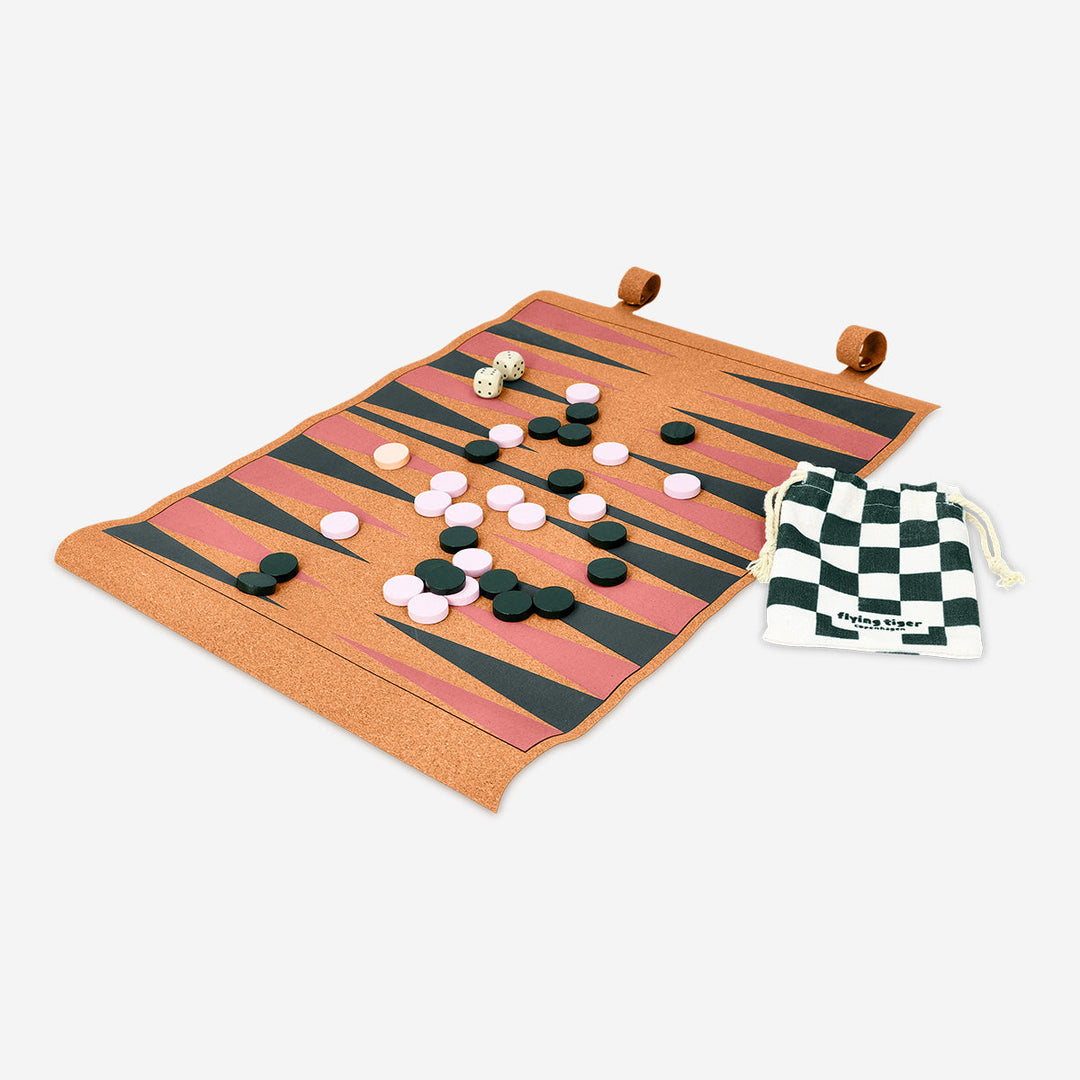 GAME CORK ROLL UP BOARD CHECKERS & BACKGAMMON