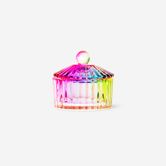 JAR W. LID GLASS DIA 3,5 CM RAINBOW ROUND