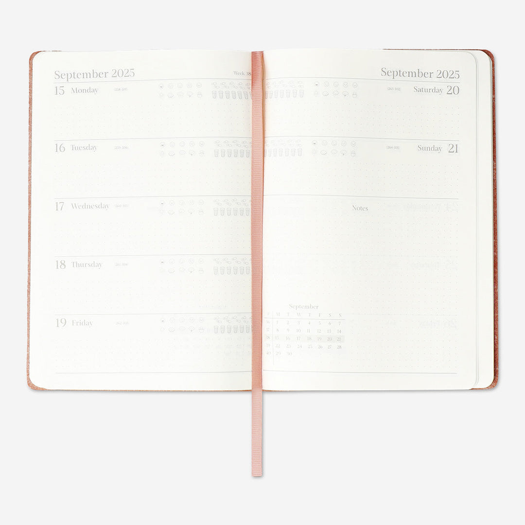 CALENDAR 2025 A5 WEEK CORAL RECYCLED LEATHER EN