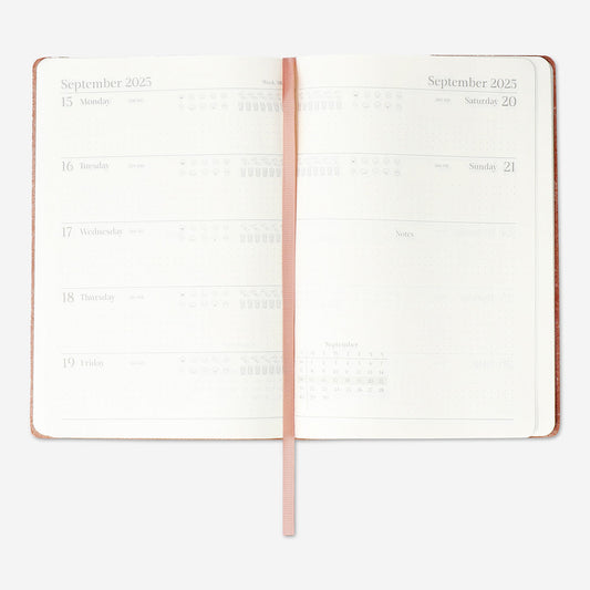 CALENDAR 2025 A5 WEEK CORAL RECYCLED LEATHER EN