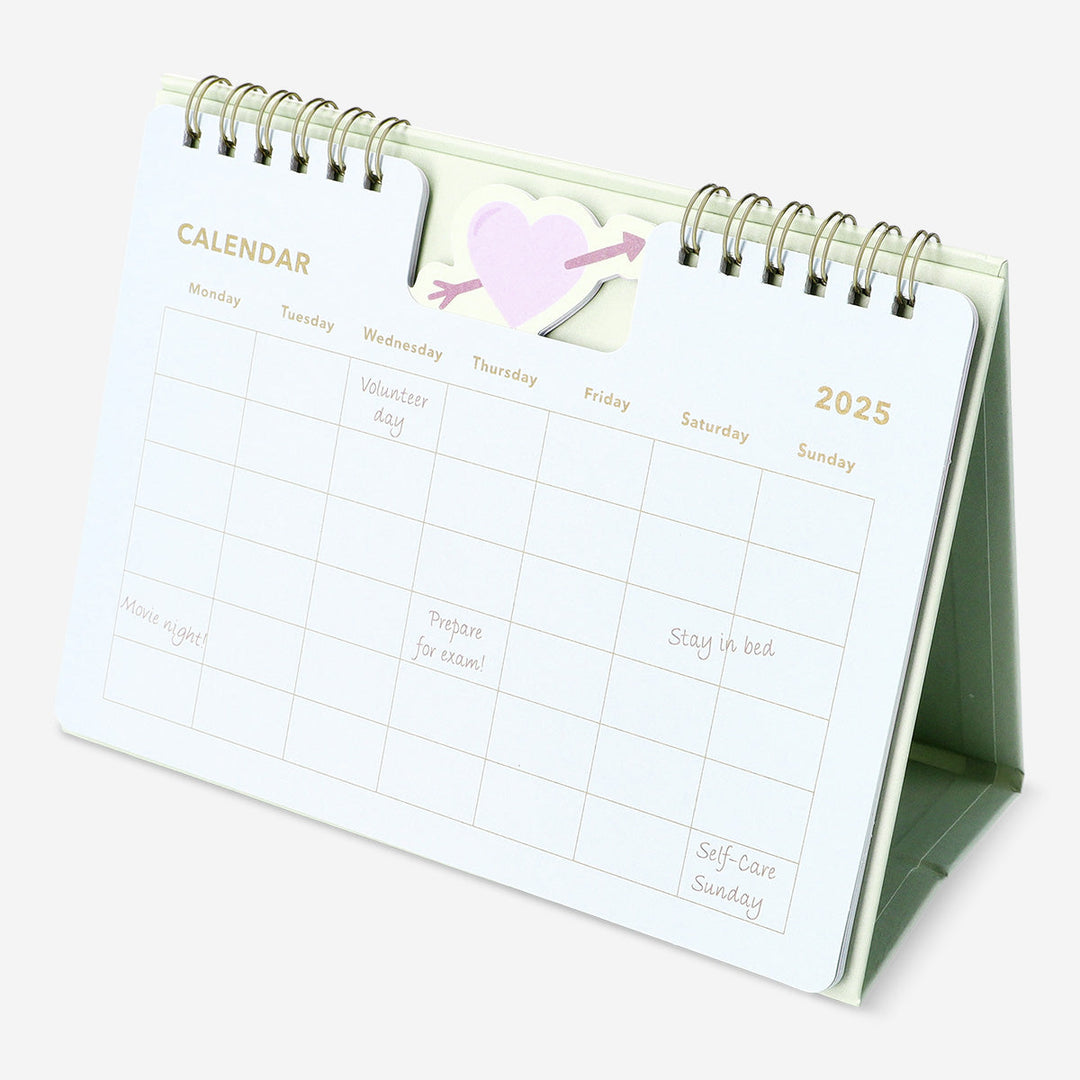 CALENDAR 2025 SPIRAL DESK HEARTS EN