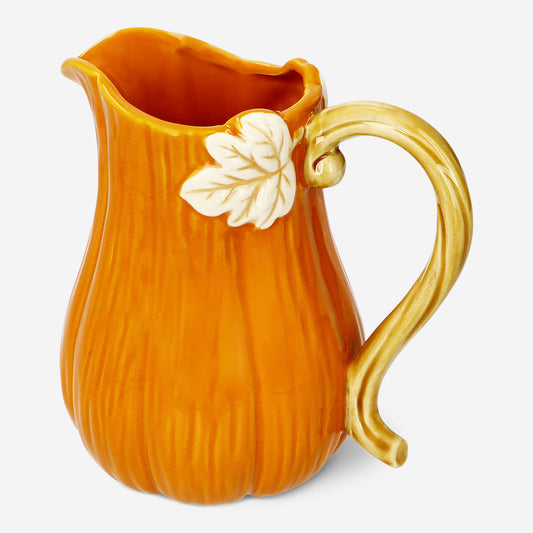 JUG WITH HANDLE PUMPKIN AND LEAF DESIGN