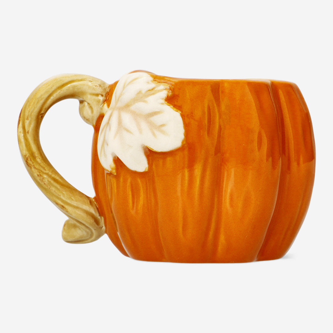 MUG WITH HANDLE PUMPKIN SHAPE AND LEAF DESIGN