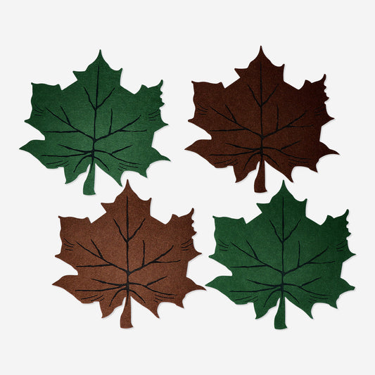 PLACEMAT FELT LEAVES SHAPE 4PCS SET MIXED COLORS