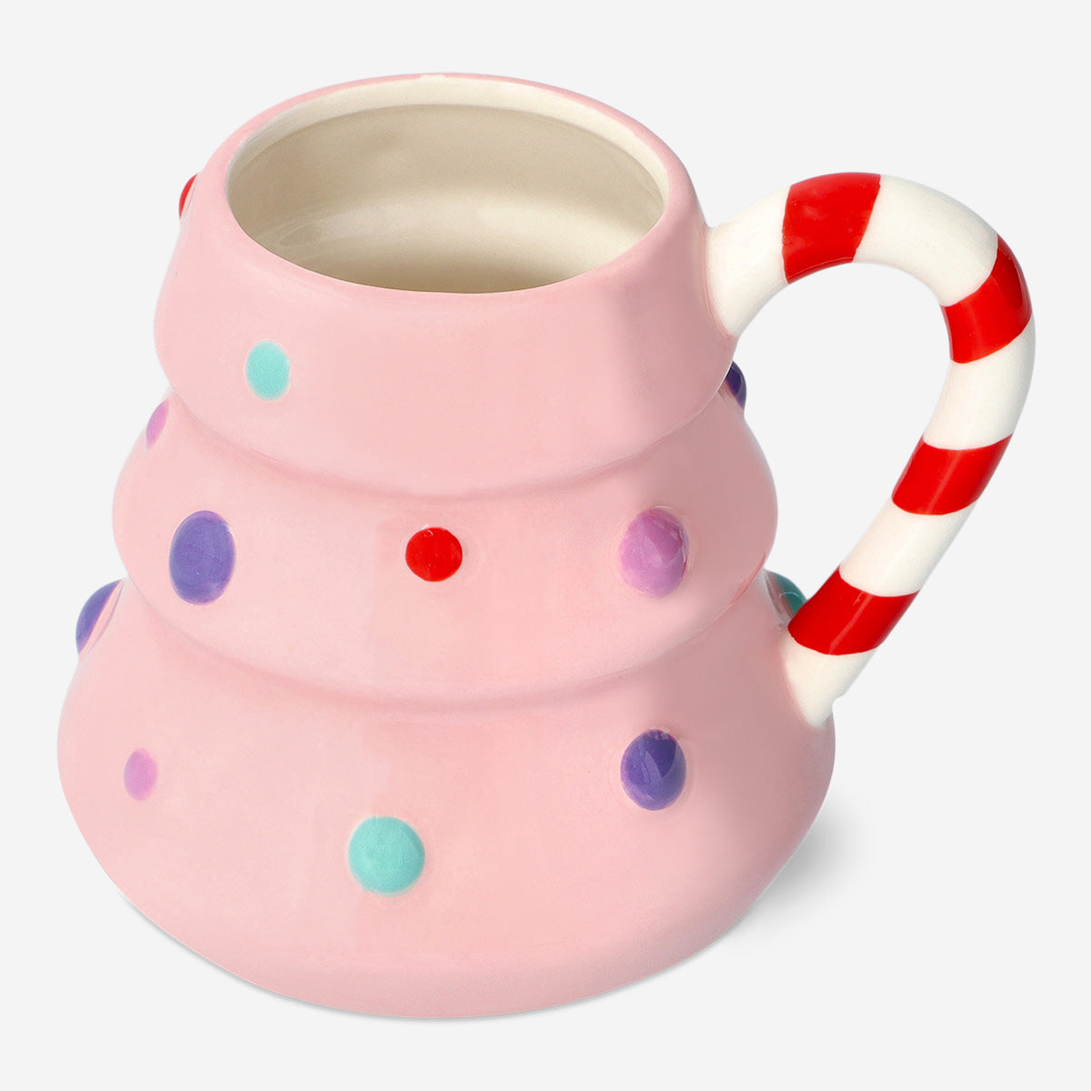 MUG W HANDLE CHRISTMAS TREE SHAPED PINK W STRIPE HANDEL440ML