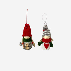 ORNAMENT ELFS GREY & RED W KNITTED HAT 2 MIX