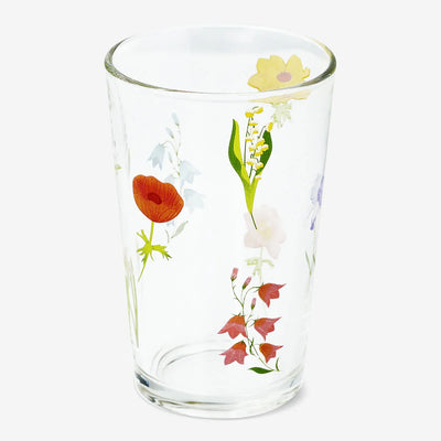 GLASS DRINKING 220ML SINGLE FLOWERS MIXED COLORS