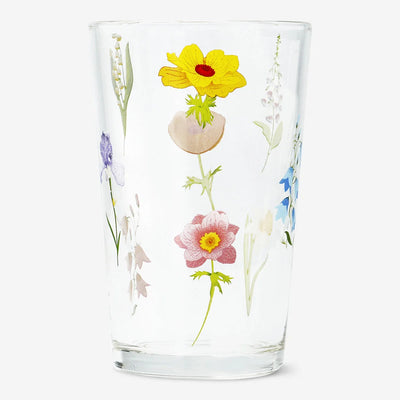 GLASS DRINKING 220ML SINGLE FLOWERS MIXED COLORS